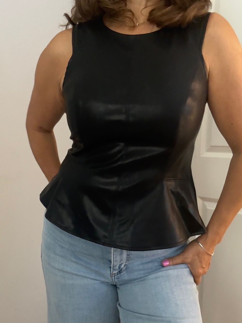 NWT Express Black Faux-Leather Peplum Top